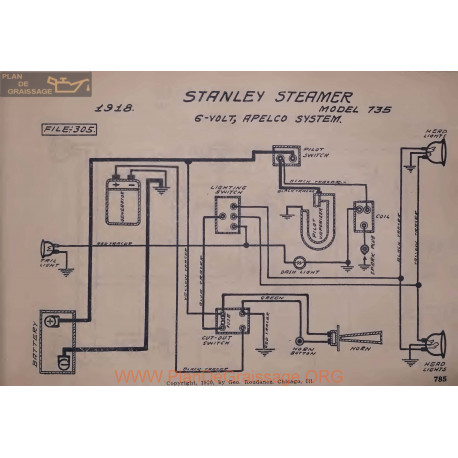 Stanley Steamer 735 6volt Schema Electrique 1918 Apelco V2
