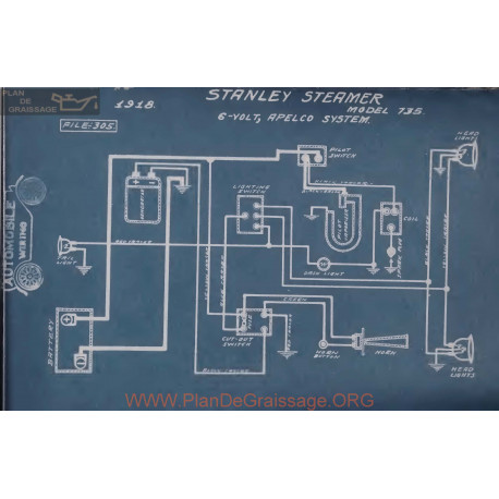 Stanley Steamer 735 6volt Schema Electrique 1918 Apelco