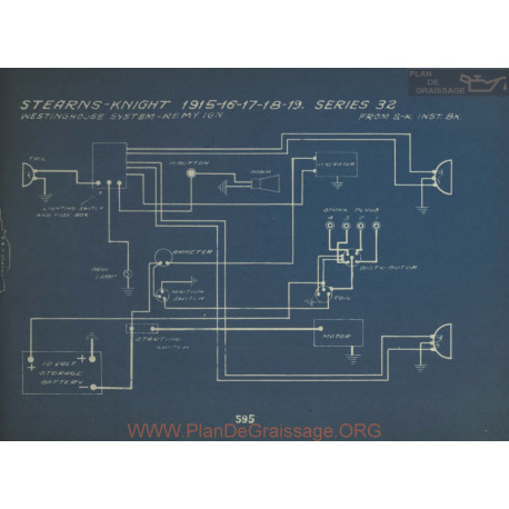 Stearns Knight 32 Schema Electrique 1915 1916 1917 1918 1919 Westinghouse