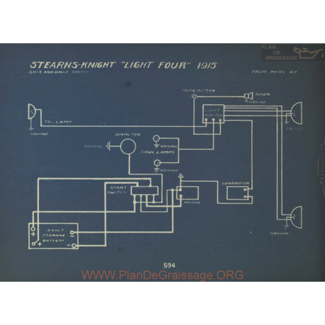 Stearns Knight Lght Four Schema Electrique 1915 Gray & Davis