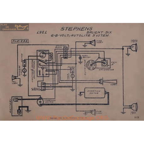 Stephens Salient Six 6volt 8volt Schema Electrique 1921 Autolite