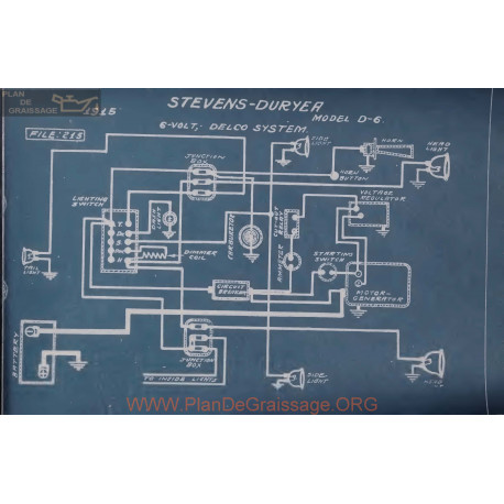 Stevens Duryea D6 6volt Schema Electrique 1915 Delco