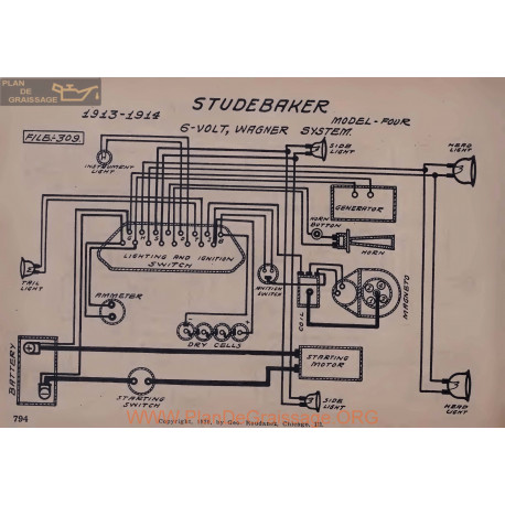 Studebaker Four 6volt Schema Electrique 1913 1914 Wagner V2