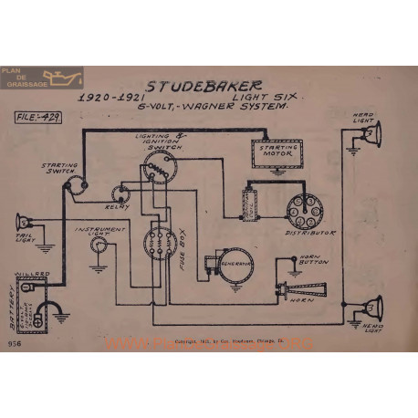 Studebaker Light Six 6volt Schema Electrique 1920 1921 Wagner