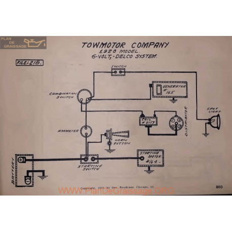 Towmotor Company 6volt Schema Electrique 1920 Delco