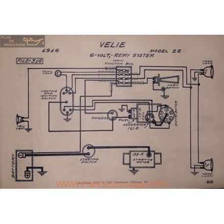 Velie 22 6volt Schema Electrique 1916 Remy