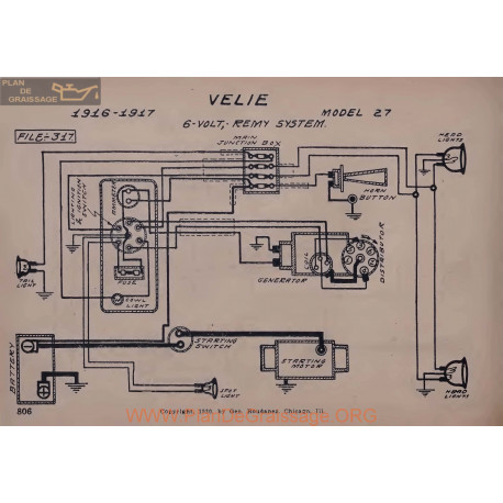 Velie 27 6volt Schema Electrique 1916 1917 Remy V2