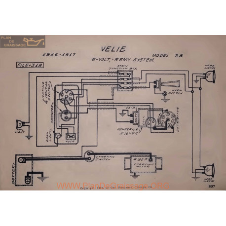 Velie 28 6volt Schema Electrique 1916 1917 Remy V2