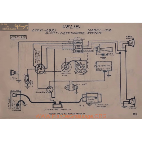 Velie 34 6volt Schema Electrique 1920 1921 Westingouse