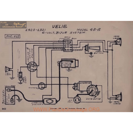 Velie 48a 6volt Schema Electrique 1920 1921 Bijur