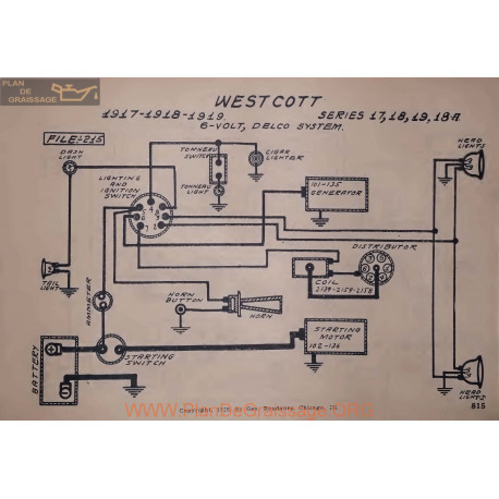 Westcott 17 18 19 18a 6volt Schema Electrique 1917 1918 1919 Delco