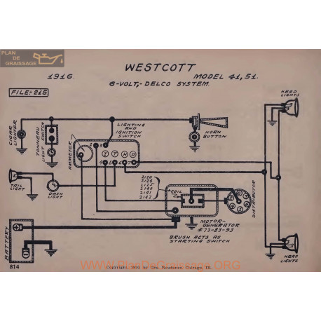 Westcott 41 51 6volt Schema Electrique 1916 Delco V2