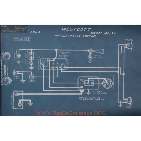 Westcott 41 51 6volt Schema Electrique 1916 Delco