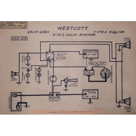 Westcott A38 C38 6volt Schema Electrique 1919 1920 Delco