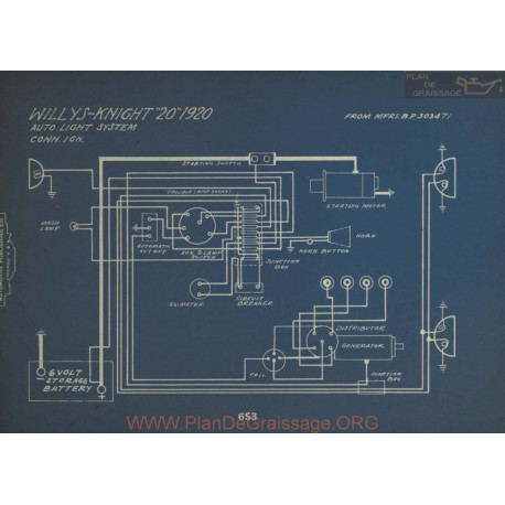 Willys Knight 20 Schema Electrique 1920 Auto Light