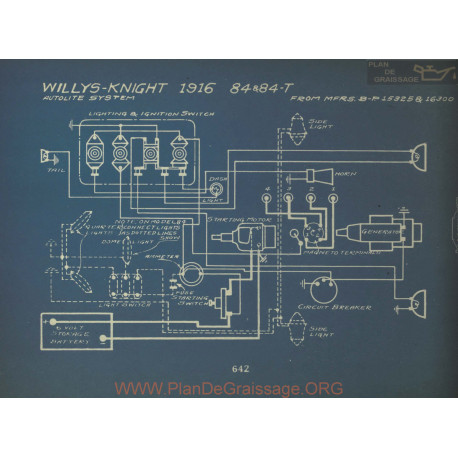 Willys Knight 84 84t Schema Electrique 1916 Autolite