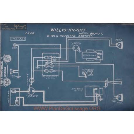 Willys Knight 84 R T 6volt Schema Electrique 1916 Autolite