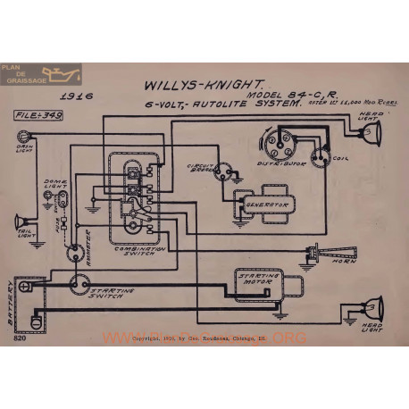 Willys Knight 84cr 6volt Schema Electrique 1916 Autolite