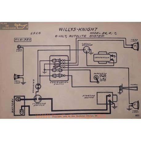 Willys Knight 84rt 6volt Schema Elctrique 1916 Autolite