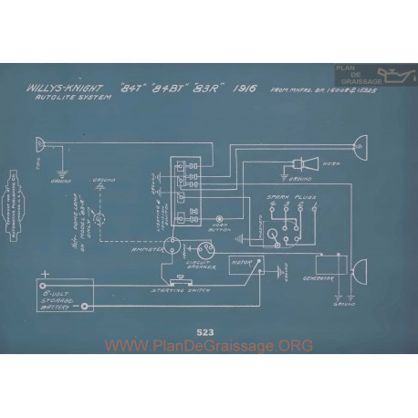 Willys Knight 84t 84bt 83r Schema Electrique 1916