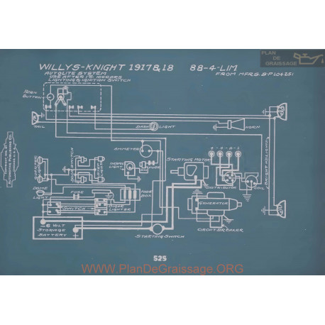 Willys Knight 88 4 Lim Schema Electrique 1917 1918