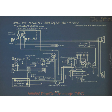 Willys Knight 88 4 Sn Schema Electrique 1917 1918 Autolite