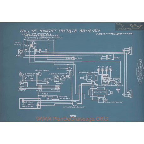 Willys Knight 88 4 Sn Schema Electrique 1917 1918