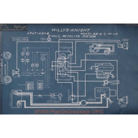 Willys Knight 88 4 T Sn Lim 6volt Schema Electrique 1917 1918 Autolite