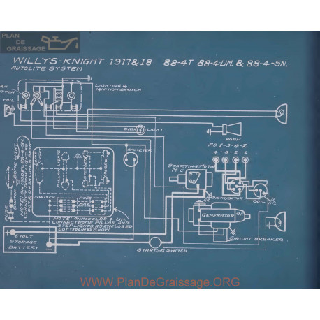 Willys Knight 88 4t Lim Sn Schema Electrique 1917 1918