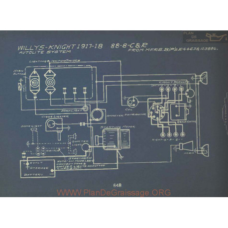 Willys Knight 88 8 Cr Schema Electrique 1917 1918 Autolite