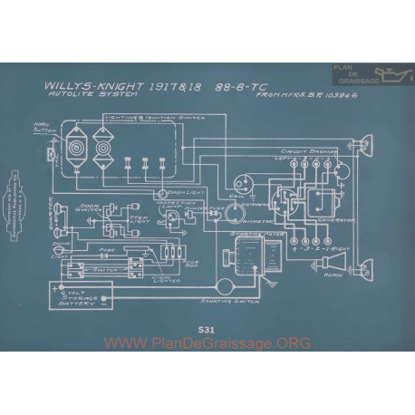 Willys Knight 88 8 Tc Schema Electrique 1917 1918