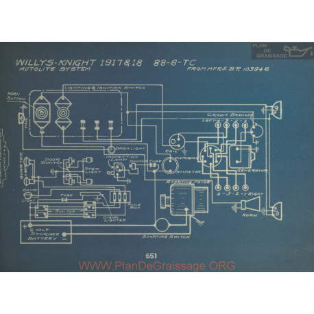 Willys Knight 88 8 Tcv Schema Electrique 1917 1918 Autolite