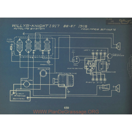 Willys Knight 88 8t Schema Electrique 1917 1918 Autolite