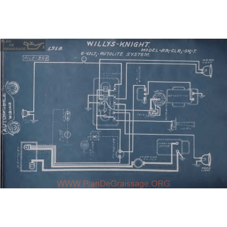 Willys Knight 89 Clr Sn T 6volt Schema Electrique 1918 Autolite