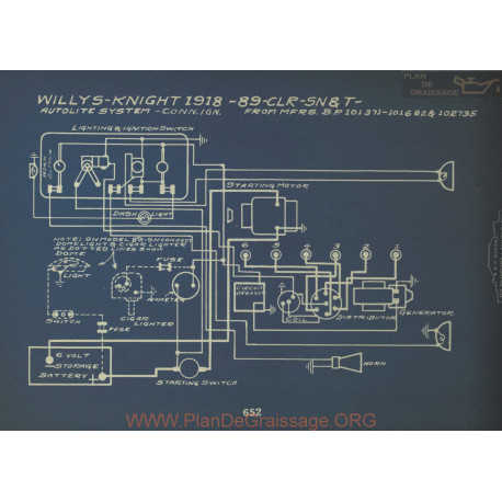 Willys Knight 89 Clr Sn T Schema Electrique 1918 Autolite