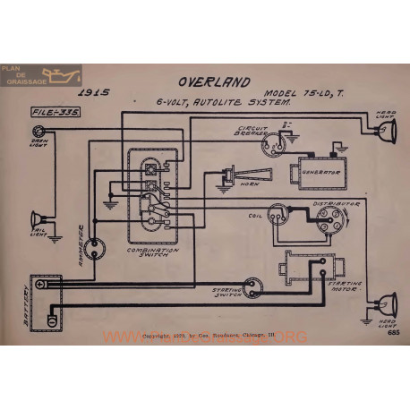 Willys Overland 75 Ld T 6volt Schema Electrique 1915 Autolite