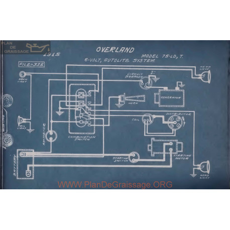 Willys Overland 75 Ld T 6volt Schema Lectrique 1915 Autolite