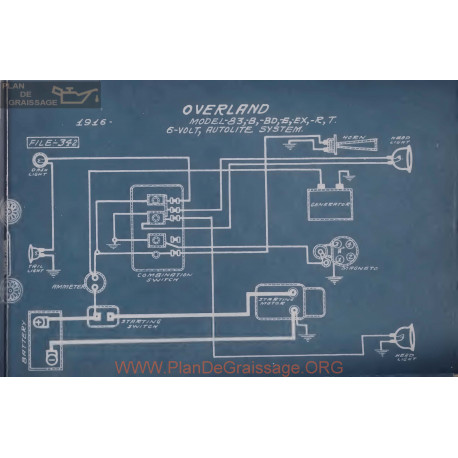 Willys Overland 83 Bd Ex R T 6volt Schema Electrique 1916 Autolite