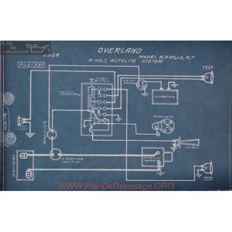 Willys Overland 83 Ex Ld R T 6volt Schema Electrique 1916 Autolite