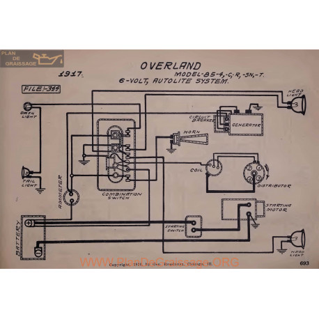 Willys Overland 85 4 C R Sn T 6volt Schema Electrique 1917 Autolite