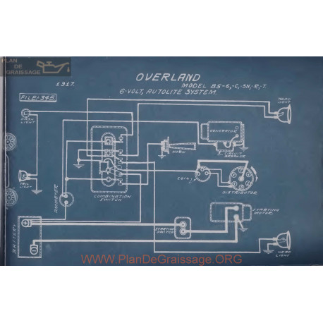 Willys Overland 85 C Sn R T 6volt Schema Electrique 1917 Autolite