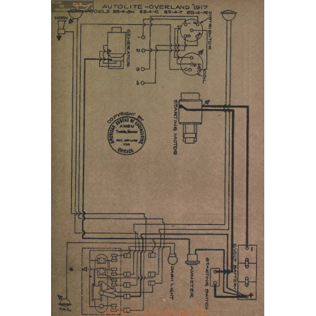 Willys Overland 85 S4 Schema Electrique 1917 Autolite