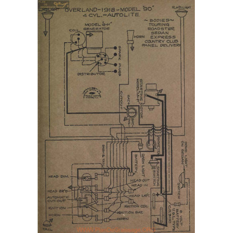 Willys Overland 90 4cyl Schema Electrique 1918 Autolite