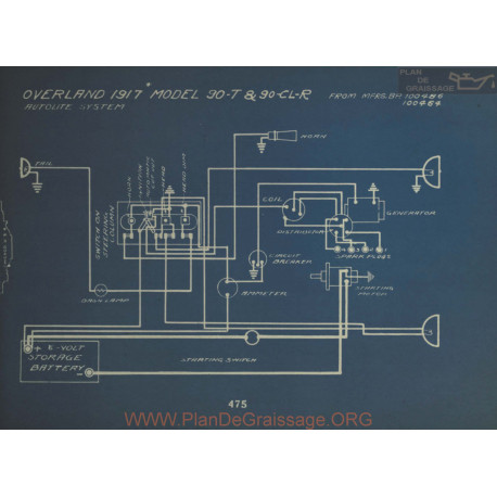 Willys Overland 90t 90clr Schema Electrique 1917 Autolite