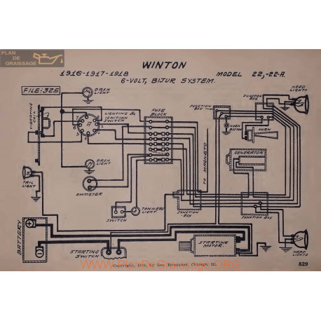 Winton 22 22a 6volt Schema Electrique 1916 1917 1918 Bijur V2