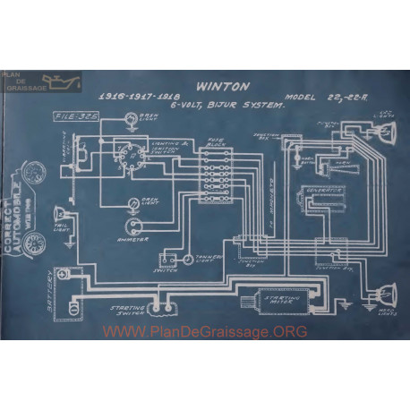 Winton 22 22a 6volt Schema Electrique 1916 1917 1918 Bijur