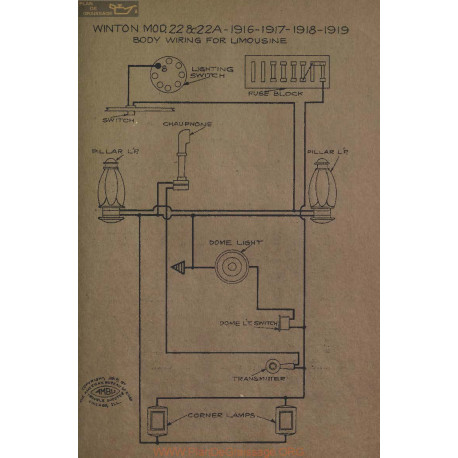 Winton 22 22a Limousine Schema Electrique 1916 1917 1918 1919