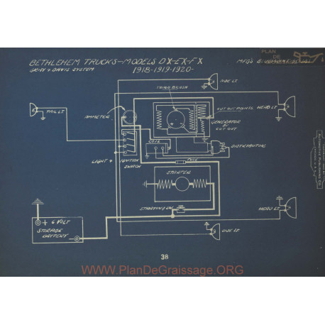 Bethlehem Truck Dx Ex Fx Schema Electrique 1918 1919 1920 Gray & Davis