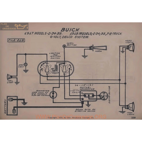 Buick D34 D35 E34 E35 Fa Truck 6volt Schema Electrique 1917 1918 Delco