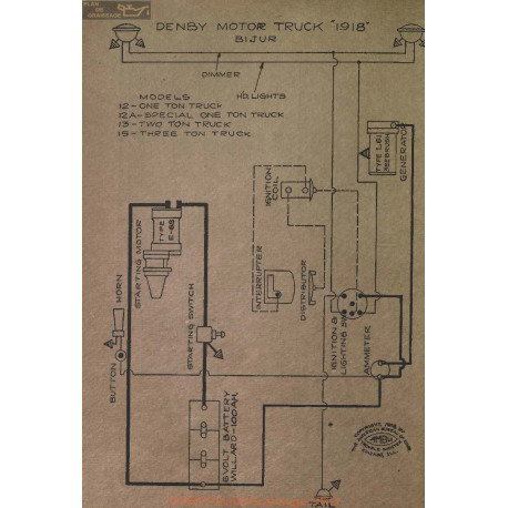 Denby Motor Truck Schema Electrique 1918 Bijur